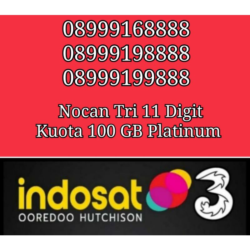 Nomor Cantik Nocan 11 Digit Kuartet 8 Kartu Perdana Tri Three 4G LTE Kuota 100GB Platinum
