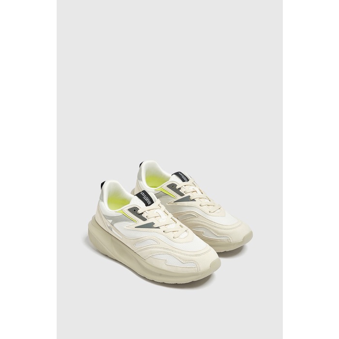 Sepatu Cowok Pull and Bear KNIT FABRIC TRAINERS Shoes Ecru 2324040 Or