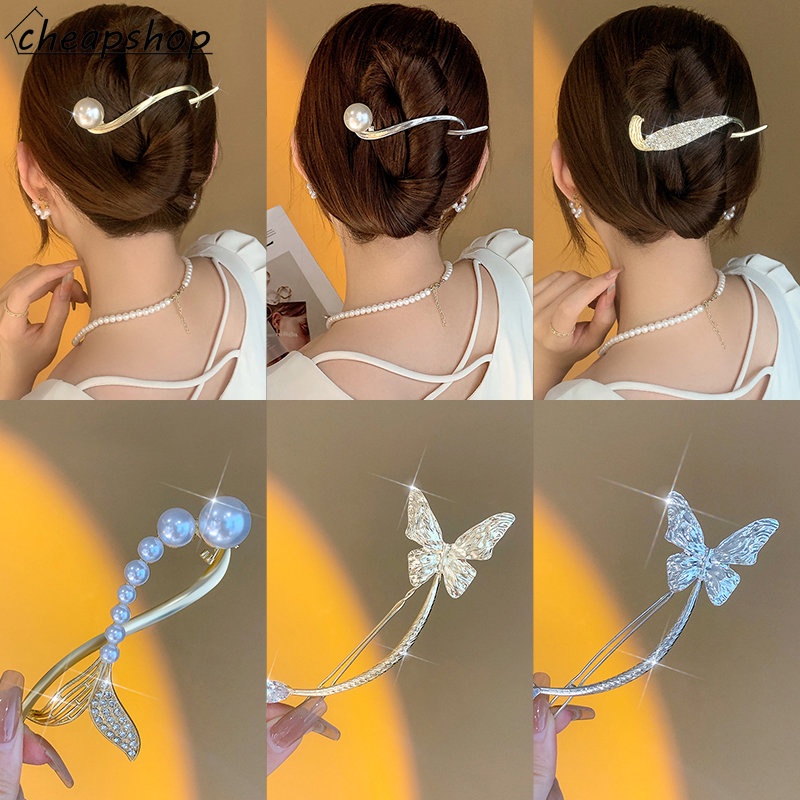 IFYOU Jepit Rambut Model Ekor Ikan Butterfly Aksen Mutiara Gaya Vintage Untuk Wanita