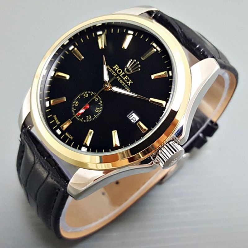 Grosir Jam Tangan Pria Rolex Tali Kulit Automatic Detik Bawah Tanggal Aktif Free Box Original Best S