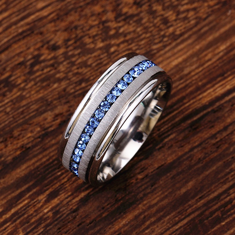 Cincin Sapphire Bahan Stainless Steel Antioksidan Gaya Punk Hipster Untuk Pria