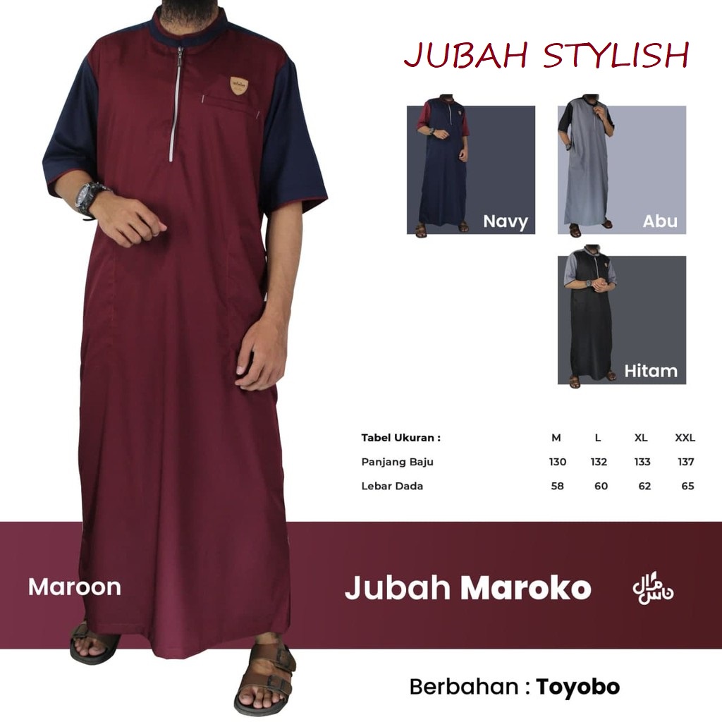 JUBAH PRIA GAMIS PRIA MUSLIM DEWASA LENGAN PENDEK MODEL MAROKO