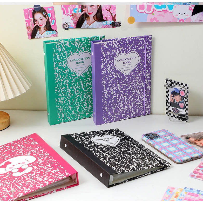 Korea A5 Binder 6lubang Tekstur Batu Hard Paper Cover Photocards Storage Album 10pcs Inner Sleeves Lomo Card Collect Book