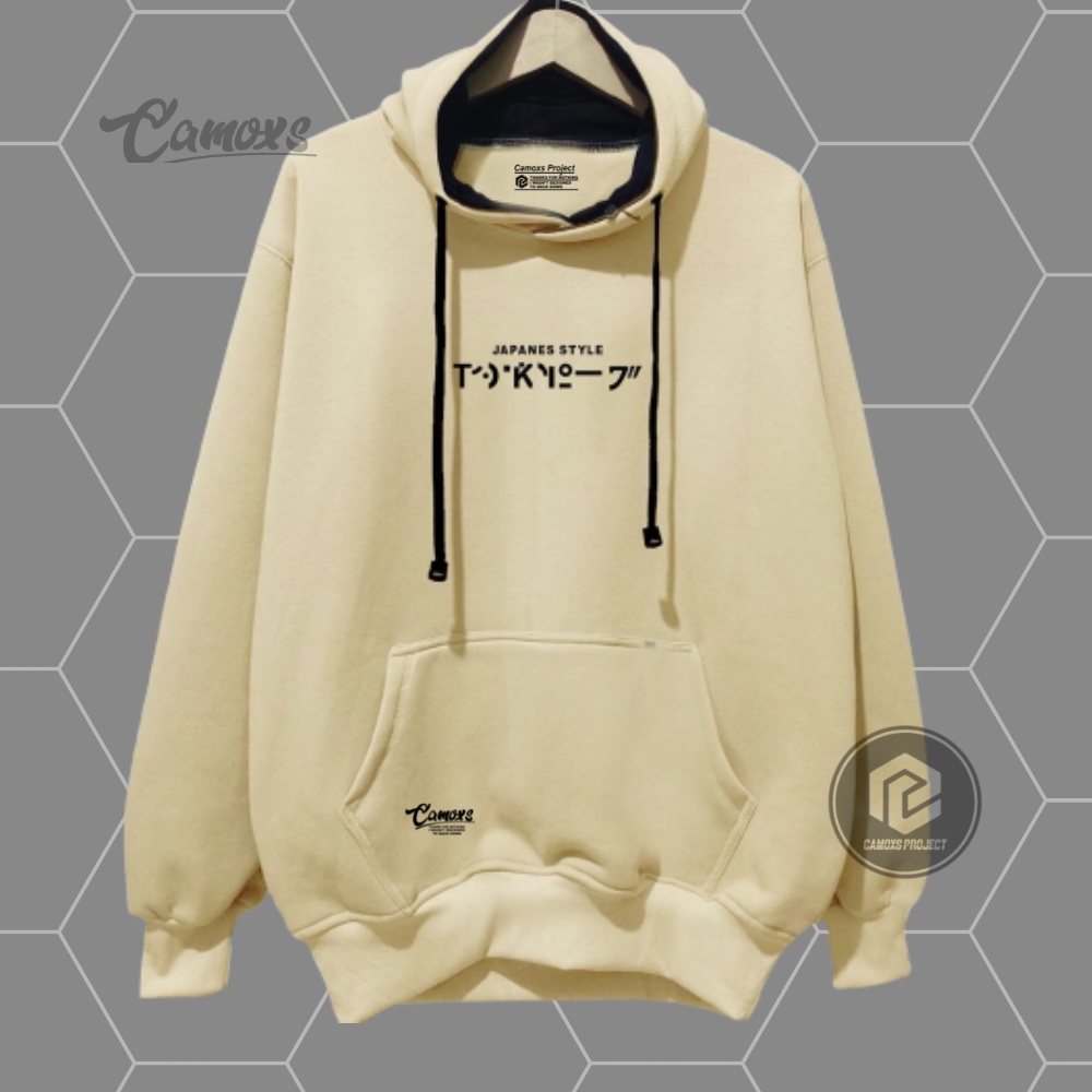 Hodie Sweater Pria Distro Camoxs Project Hoodie Oversize Cowok Cewek Warna Cream Tokyo Japanes Style Terlaris Suiter Hudie Aesthetic