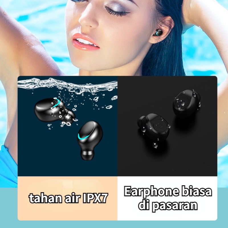 F9 Wireless Headphone Sport IPX7 Tahan Air 5.0 Bluetooth Earphone TWS 9D Stereo Sound Headset Dengan Earplug Kapasitas Tinggi Kotak Pengisian