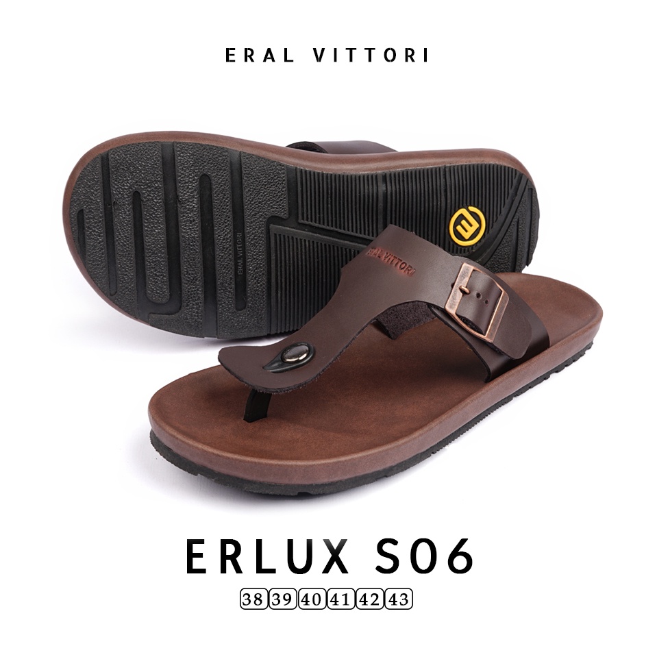 Eral Vittori - Erlux S06 Sandal Pria Kulit Harian Santai Coklat