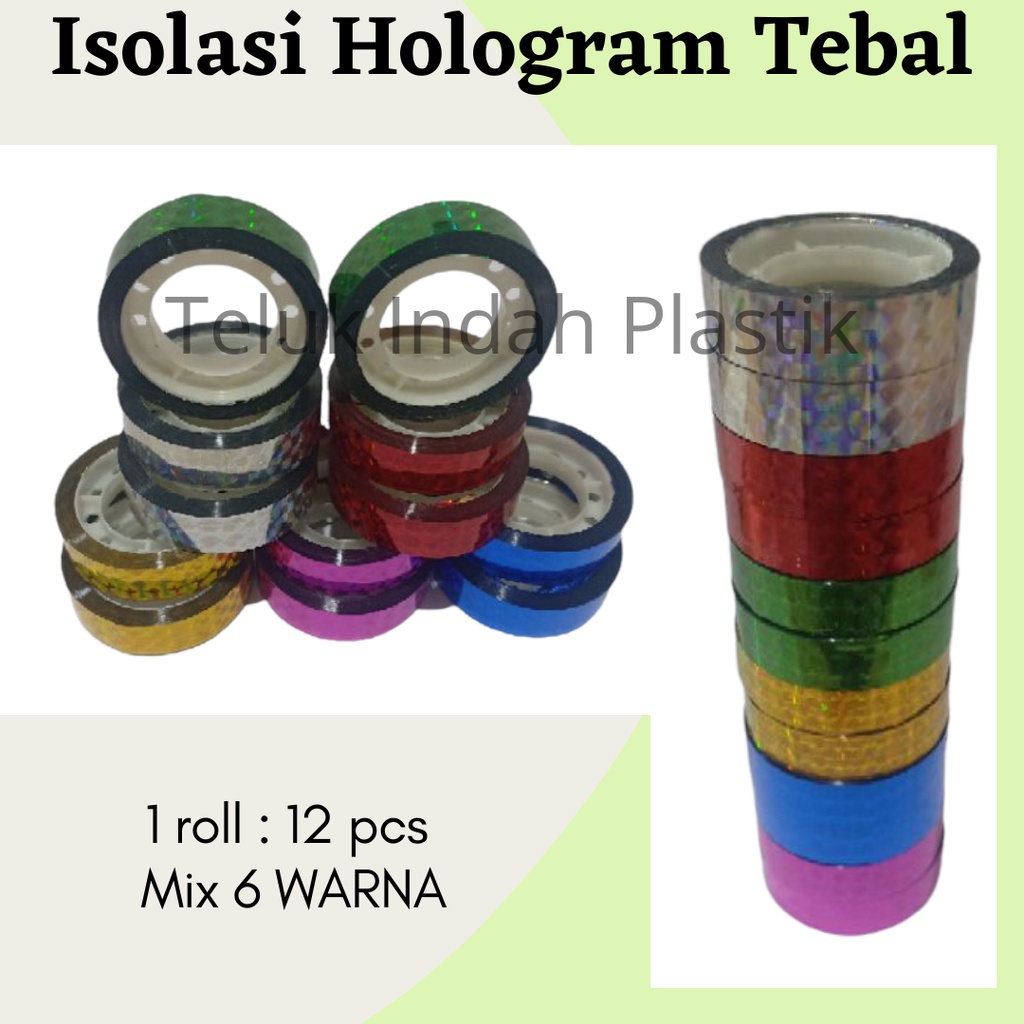 12pcs Solatip Isolasi Hologram Tebal Warna Warni Toples Kue Kering