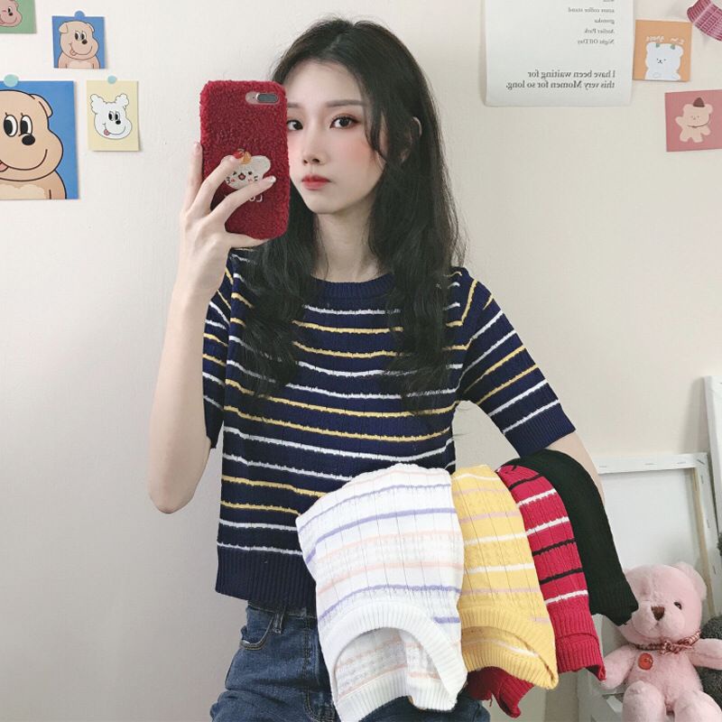 Nicebra Baju Rajut Wanita model Kaos Import Lengan Pendek 4049