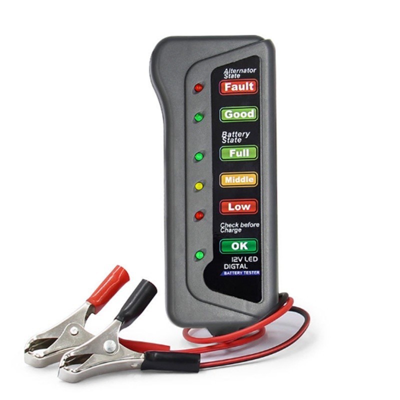 (Fun) Alat Diagnostik Tester Aki Mobil Digital 12v Dengan 6 Lampu Led