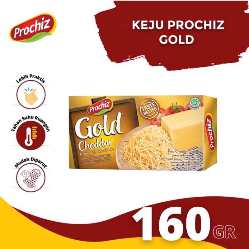 Jual PROCHIZ Gold Keju Cheddar Olahan 160 G | Shopee Indonesia