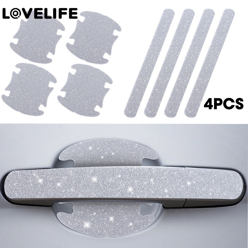 4pcs / Set Stiker Film Reflektif Pelindung Gagang Pintu Mobil Universal Anti Gores