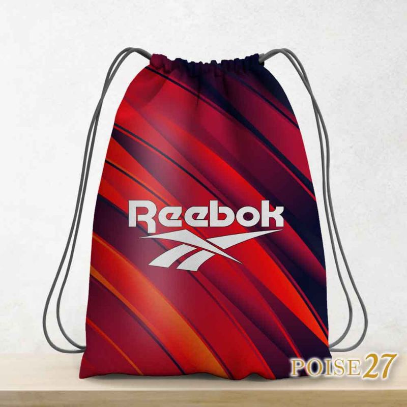 Tas Ransel Serut Cowok Cewek / Tas Baju Sepatu Olahraga / Drawstring Bag Printing Tebal Reebok Red