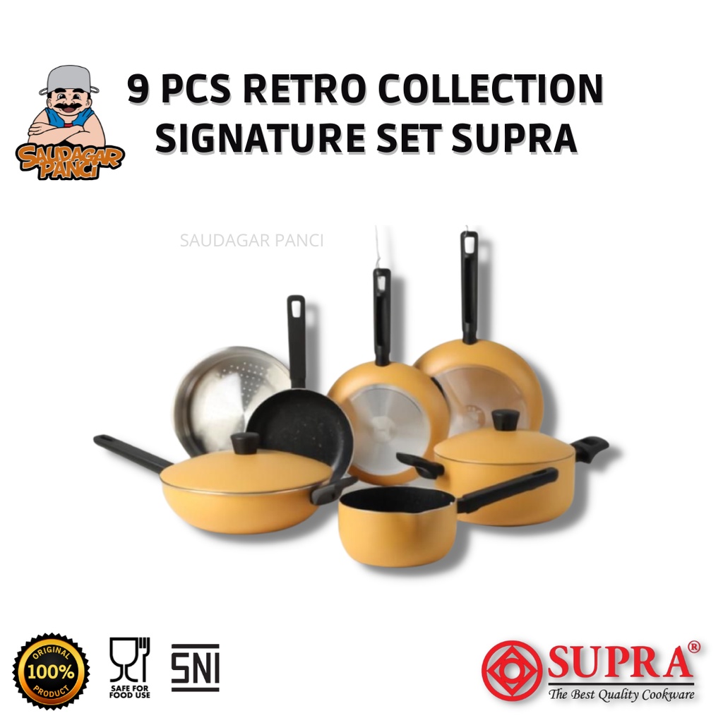 SUPRA Panci Set Alumunium Anti Lengket Renatta Moeloek Signature Set 9 Pcs Retro Collection