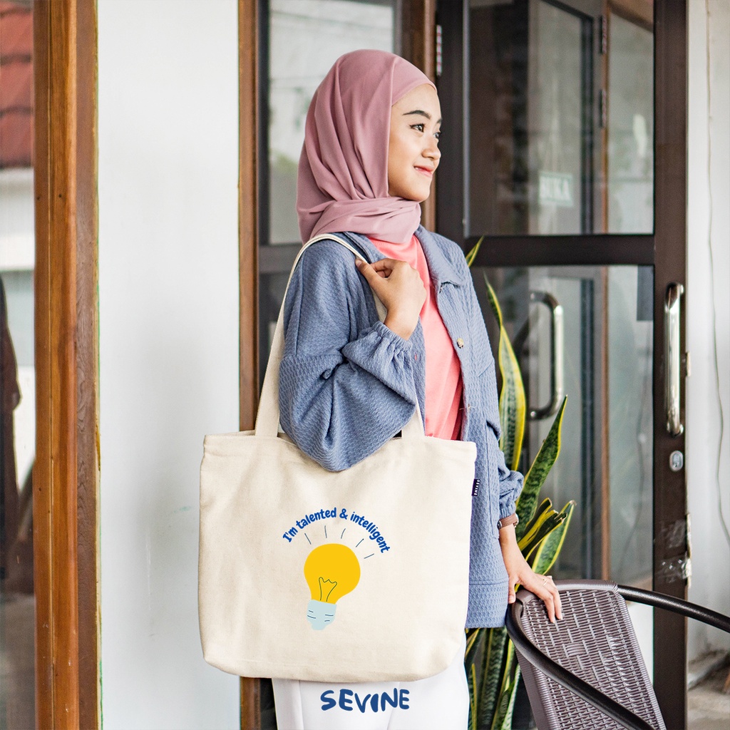 Sevine Tote Bag Kanvas Emily Resleting Kantong Tas Laptop Kuliah Sekolah Fashion Totebag Kerja Quotes Affirmation Aesthetic - RC