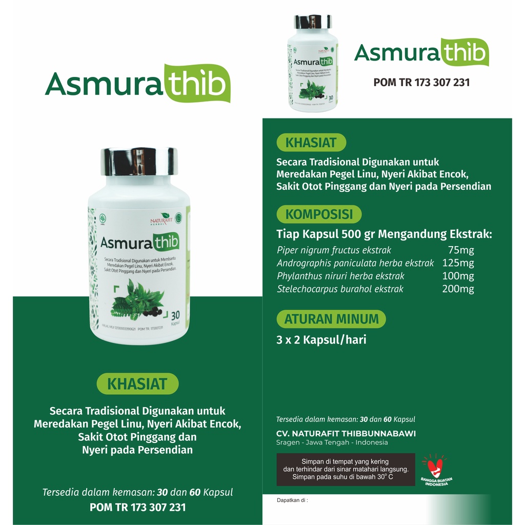 ASMURATHIB Naturafit / Mengobati Asam Urat Rematik dan Nyeri Sendi - Herbal BPOM