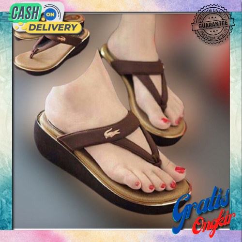 Sepatu Wedges Boots Jelly Slavina Slop Selop Wanita Import Branded Hak Tinggi Warna Cream Terbaru Co