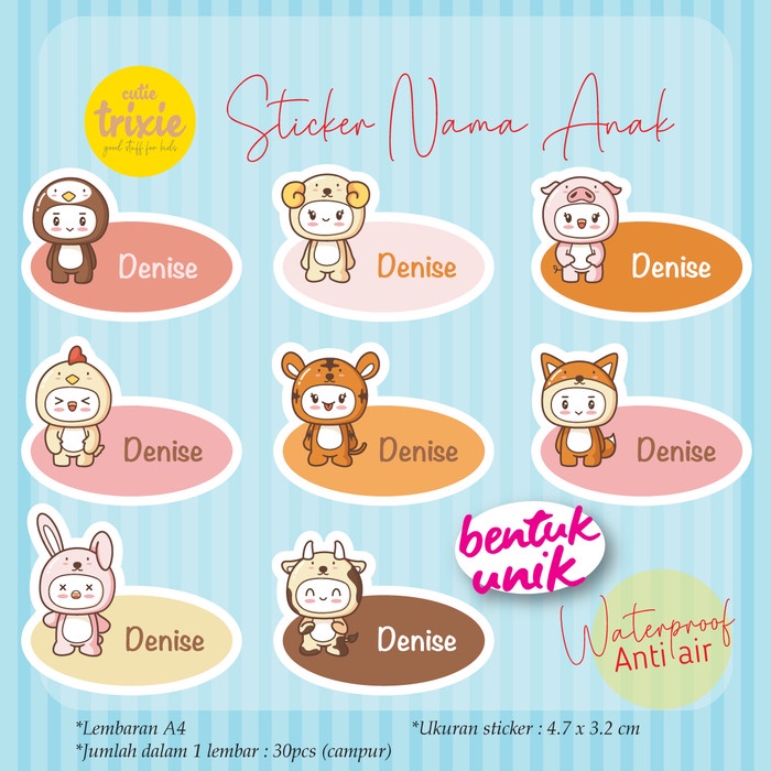 

Sticker Label Nama anak bentuk animal lucu