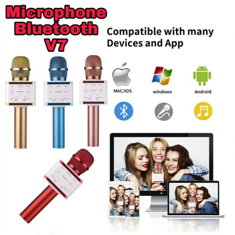 Mic Karaoke V7 Microphone Bluetooth Karaoke Portable Microfon Wireless Wster Smule V7
