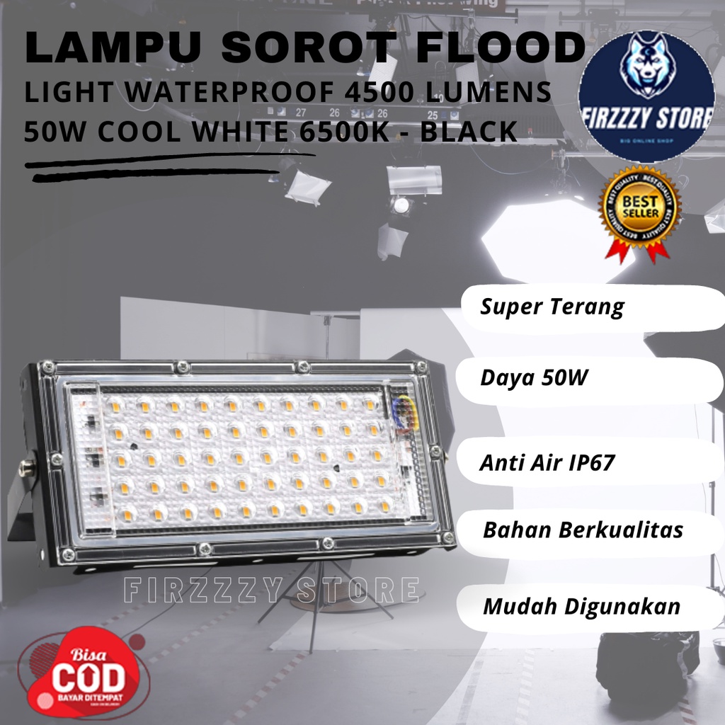 Lampu Sorot Flood Light Waterproof 4500 Lumens 50W 6500K - Black