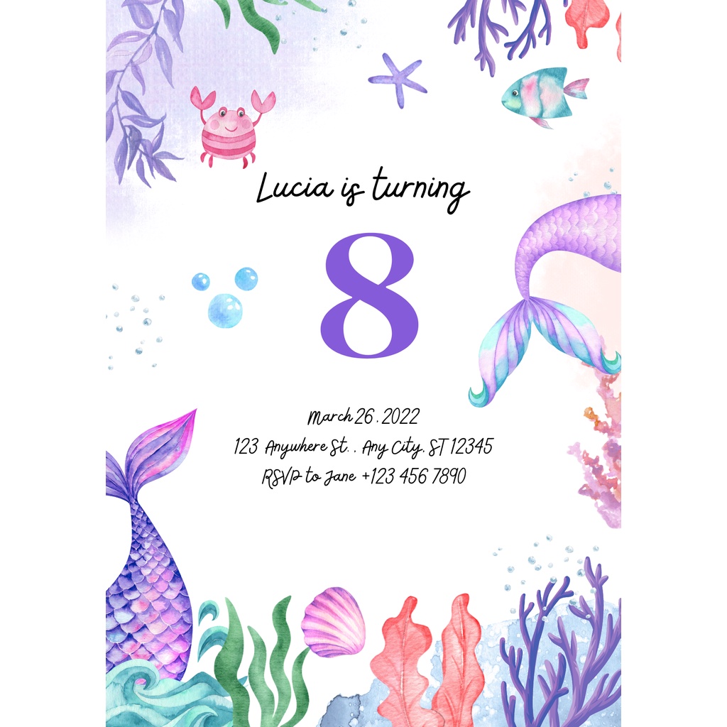 UNDANGAN ULANG TAHUN ANAK TEMA MERMAID