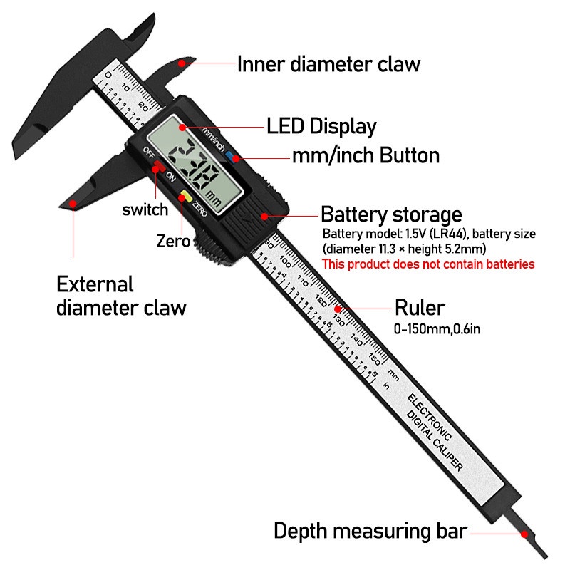 【COD+Dalam stok+Pengiriman Cepat】Digital Caliper Meter Jangka No Digital 0-150MM Jangka Caliper Sorong Sigmat Digital LCD Screen/Jangka Sorong Sketmat Digital Vernier Caliper Murah Carbon Digital Vernier Kaliper