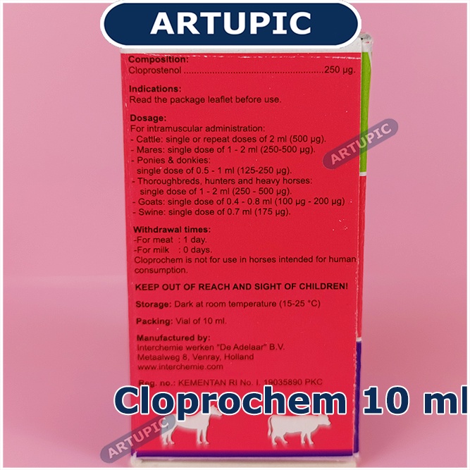 Cloprochem 10 ml Pemacu Birahi Hormon Supplemen Ternak Hewan Sapi Babi Domba Kuda Mengatasi Gangguan Reproduksi ovarium Mengakhiri kebuntingan Semu Menangani gangguan post partus pada uterus induksi kelahiran Cloprostenol