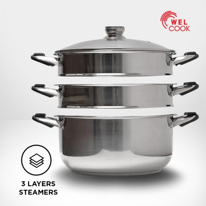 Panci Welcook Panci Kukusan Jumbo Stainless Steel Steamer Set 32 Cm