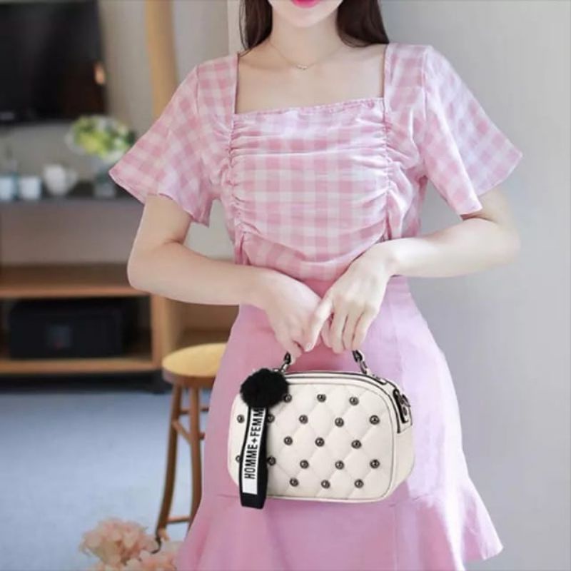 Bundara.id Ta-1132 (Tanpa gantungan &amp; Pompom) Tas selempang cantik aurora Tas wanita tali panjang