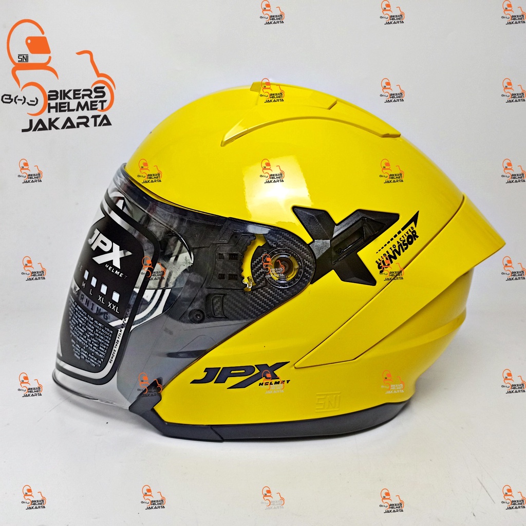 JPX HELM NOVA X SOLID YELLOW LEMON GLOSS BLACK DOUBLE VISOR HALF FACE