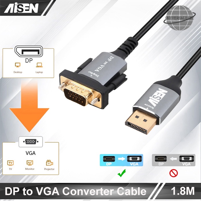 Aisen Kabel DP DisplayPort to VGA 1.8M High Quality