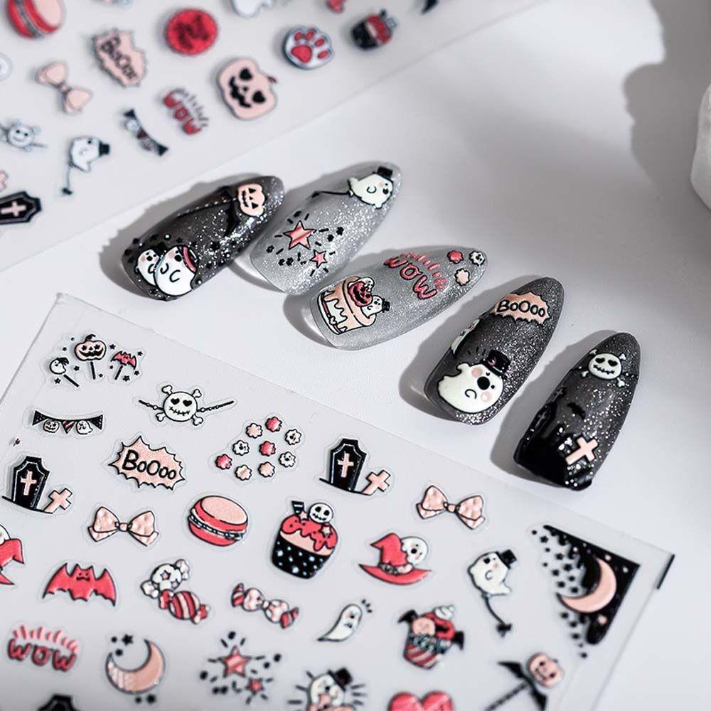 AUGUSTINA Agustina Halloween Stiker Kuku Fashion Zombie Hantu Kerangka Nail Art Dekorasi