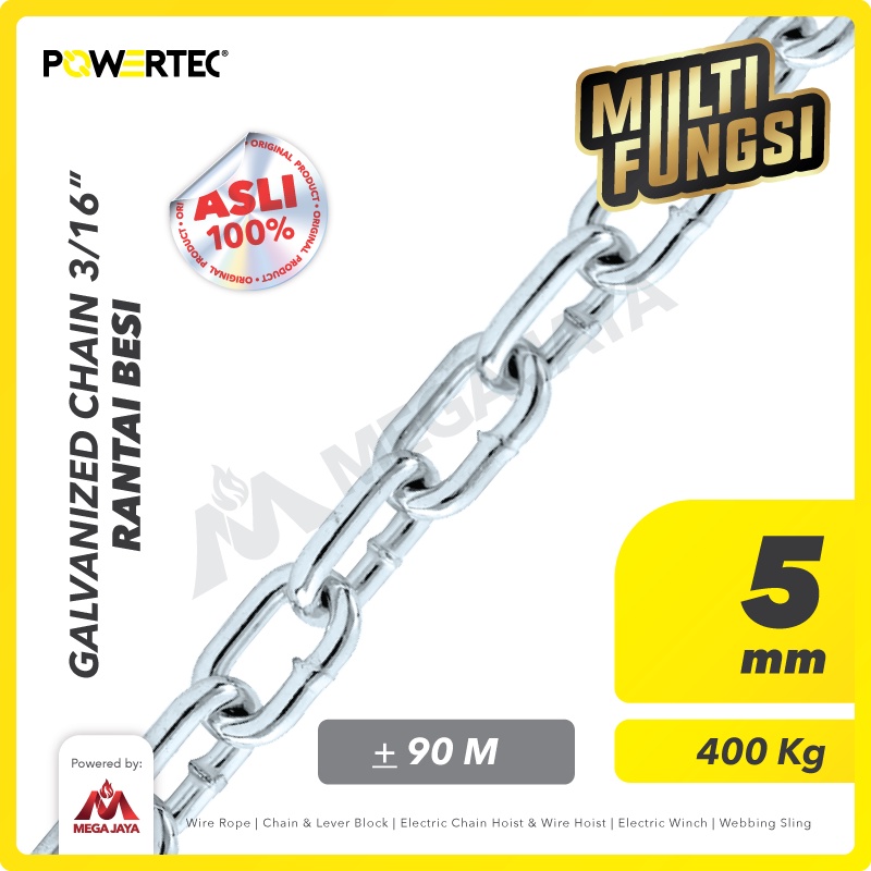 POWERTEC Rantai Besi Galvanis 3/16" - 5mm Galvanized Chain - Karung