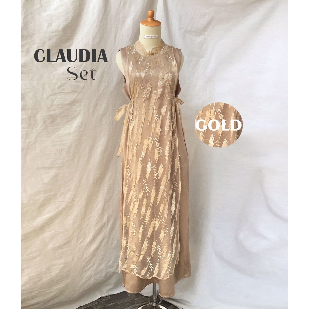 Claudia Set Baju Pesta Dress Brukat