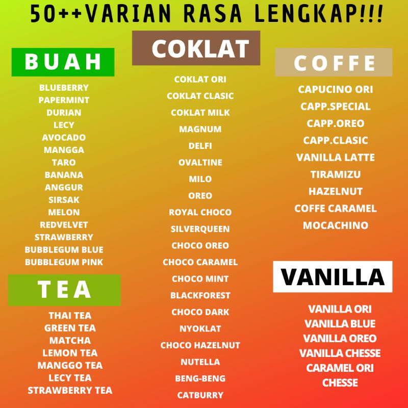 BUBUK MINUMAN SIAP SAJI KEMASAN 25GRAM ANEKA RASA COFFE BUBUK MINUMAN PREMIUM ANEKA RASA COFFE KEMASAN ALUMINIUMFOILD 25GR MINUMAN BUBUK ANEKA RASA COFFE BUBUK MINUMAN PREMIUM ANEKA RASA COFFE MINUMAN BUBUK RASA COFFE KEMASAN SACHET 25GR KEMASAN