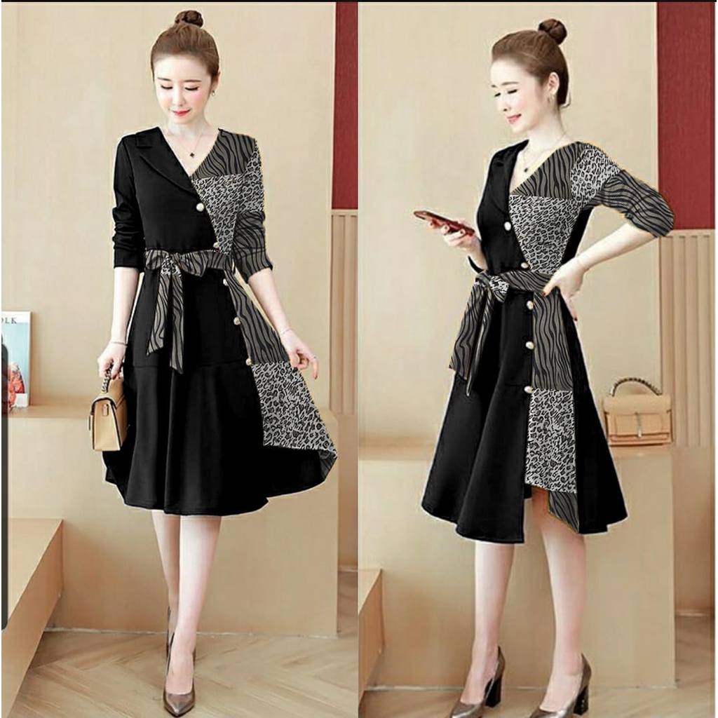 FWG - DRESS RAINSA / DRESS RAINSA BATIK / DRESS KOREA STYLE / BAJU DRESS MOTIF / BAJU WANITA / DRESS