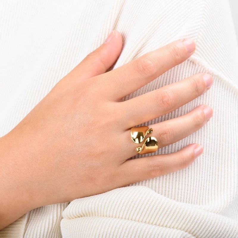 Ark.co - DUMPLING ring &amp; earrings cincin anting folded gold irregular chunky minimalis