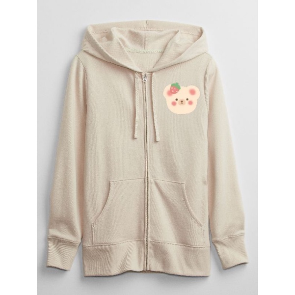 Zip Hoodie Beruang Cute (S - 6XL) Jaket Sleting Bear Strawberry BIGSIZE OVERSIZE Jumper Jumbo Oversize Unisex peach peachy Pink wanita Anak Perempuan S M L XL XXL 3XL 4XL 5XL 6XL