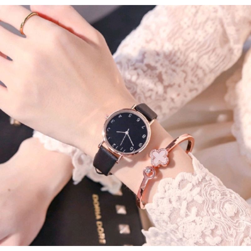 Jam Tangan Gaya Korea Strap PU Leather Polos (002PU)