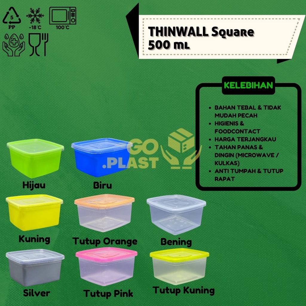 THINWALL 500 ML SQUARE / KOTAK MAKAN PLASTIK 500 ML isi 12pcs