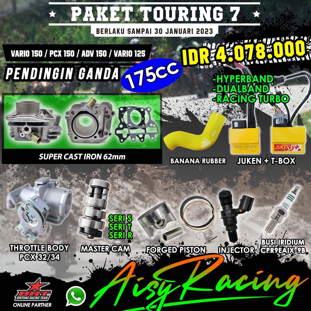 Paket Touring 7 BRT Paket Bore Up Double Cooler Vario 125 150 PCX 150 ADV 150 175cc Blok 62mm Gen 3