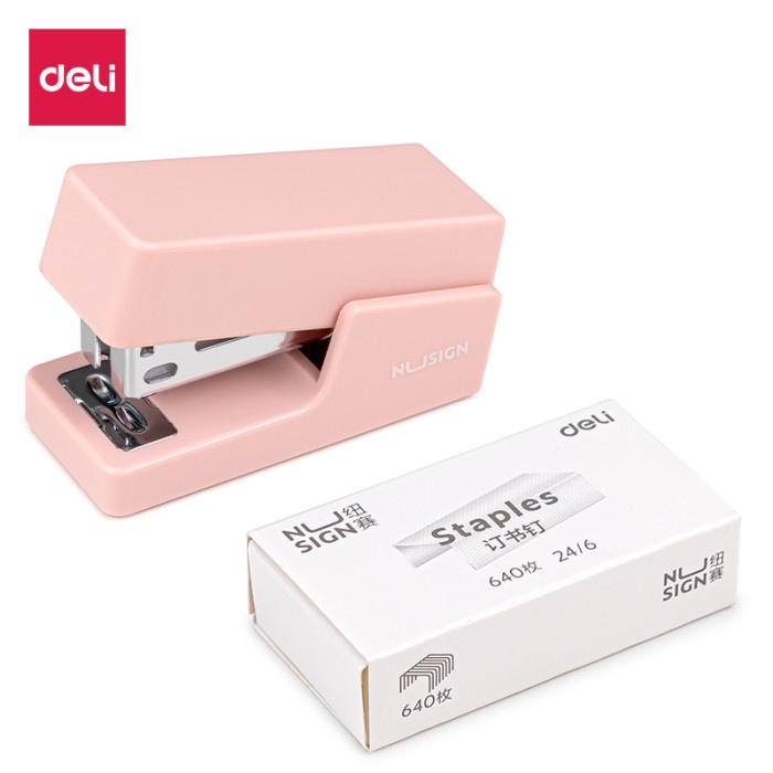 

Deli Nusign Stapler/Stapler Mini Kapasitas Kertas 12lbr+Refill NS083-X - Merah Muda