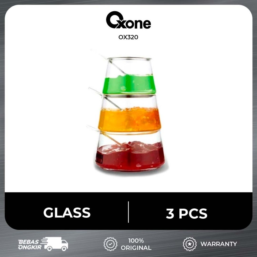 Oxone OX-320 Tempat Bumbu Kaca 3 Pcs - Putih, Ukuran 20 x 12 x 12 cm
