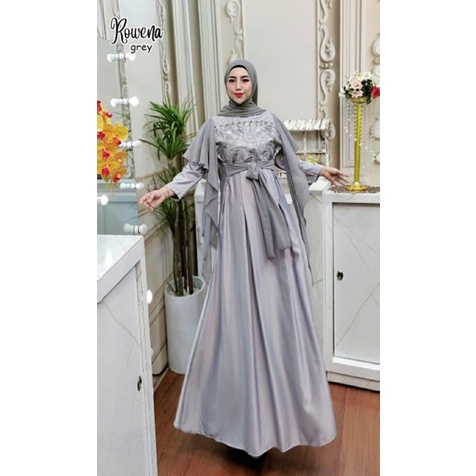 GAMIS ROWENA WARNA ABU GREY GAMIS WANITA TERBARU GAMIS PESTA MUSLIMAH