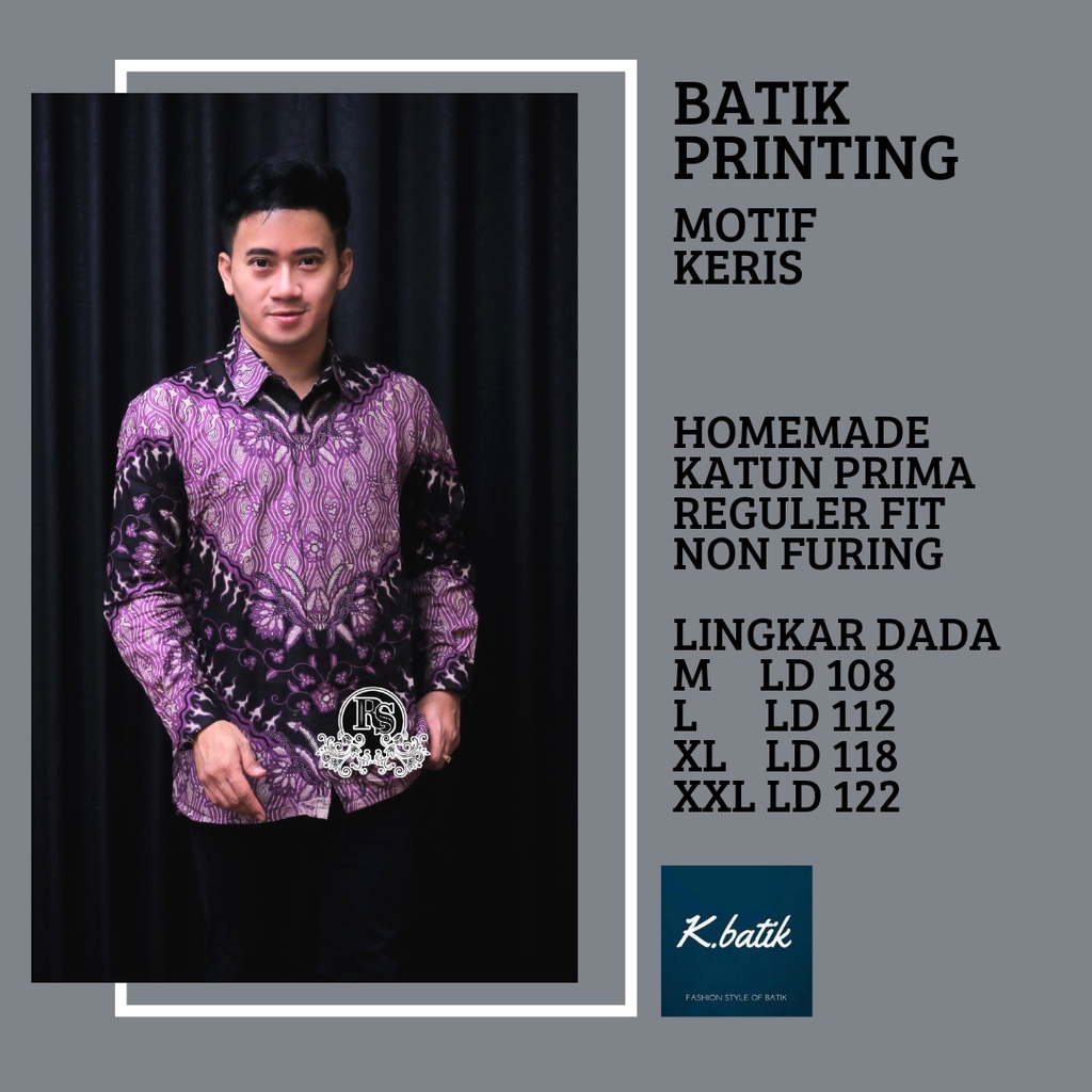 KEMEJA BATIK PRIA LENGAN PANJANG MOTIF KERIS UNGU BATIK MODERN BATIK SERAGAMAN KANTORAN BATIK PEKALONGAN BATIK KATUN