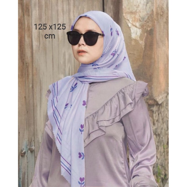 Kerudung Segi Empat Motif Tulip Lilac Hijab Voal Sublim Premium Jilbab Syari Jumbo Scarf Wanita Mewa