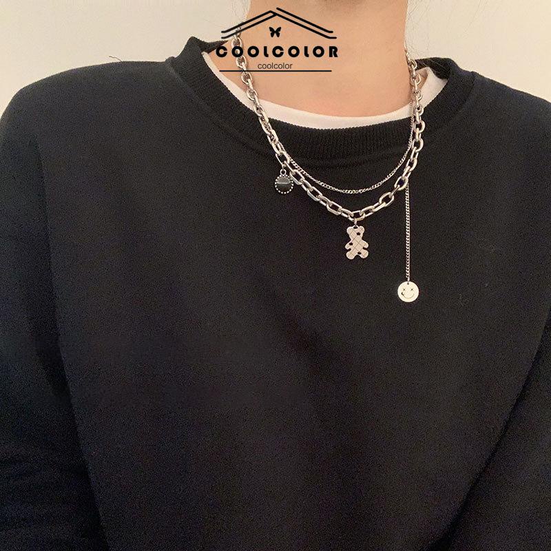 COD❤️Kalung Rantai Klavikula Desain Beruang Tersenyum Gaya  Hip Hop Untuk Aksesoris- cl