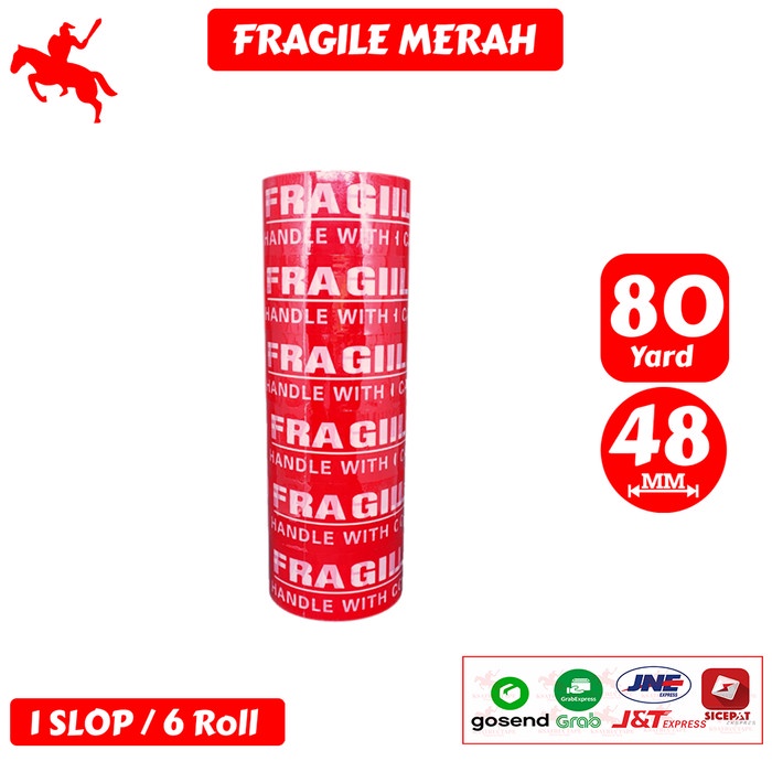 

Lakban Fragile Merah KSATRIA Tape 80 Yard (1 Slop)