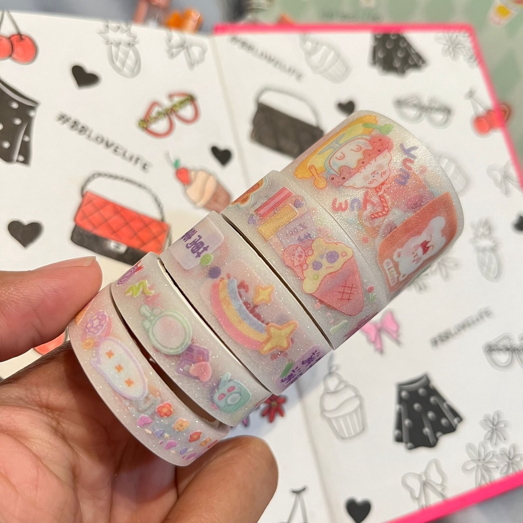 WASHITAPE STICKER MOTIF SELOTIP ESTETIK 1 KOTAK ISI 5 PCS MIX TERMURAH WASHI TAPE KOREA AESTETHIC READY 5 PILIHAN WARNA HADIAH KADO GIFT ANAK PREMIUM QUALITY