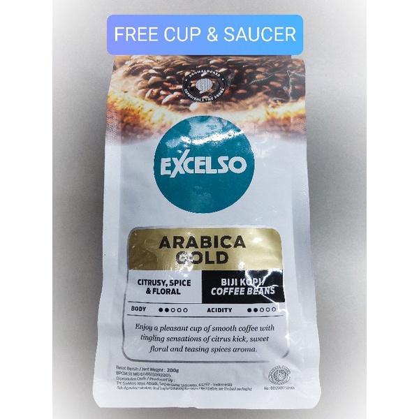 

Excelso Arabica Gold Beans Coffee 200gr Free Cup & Saucer.