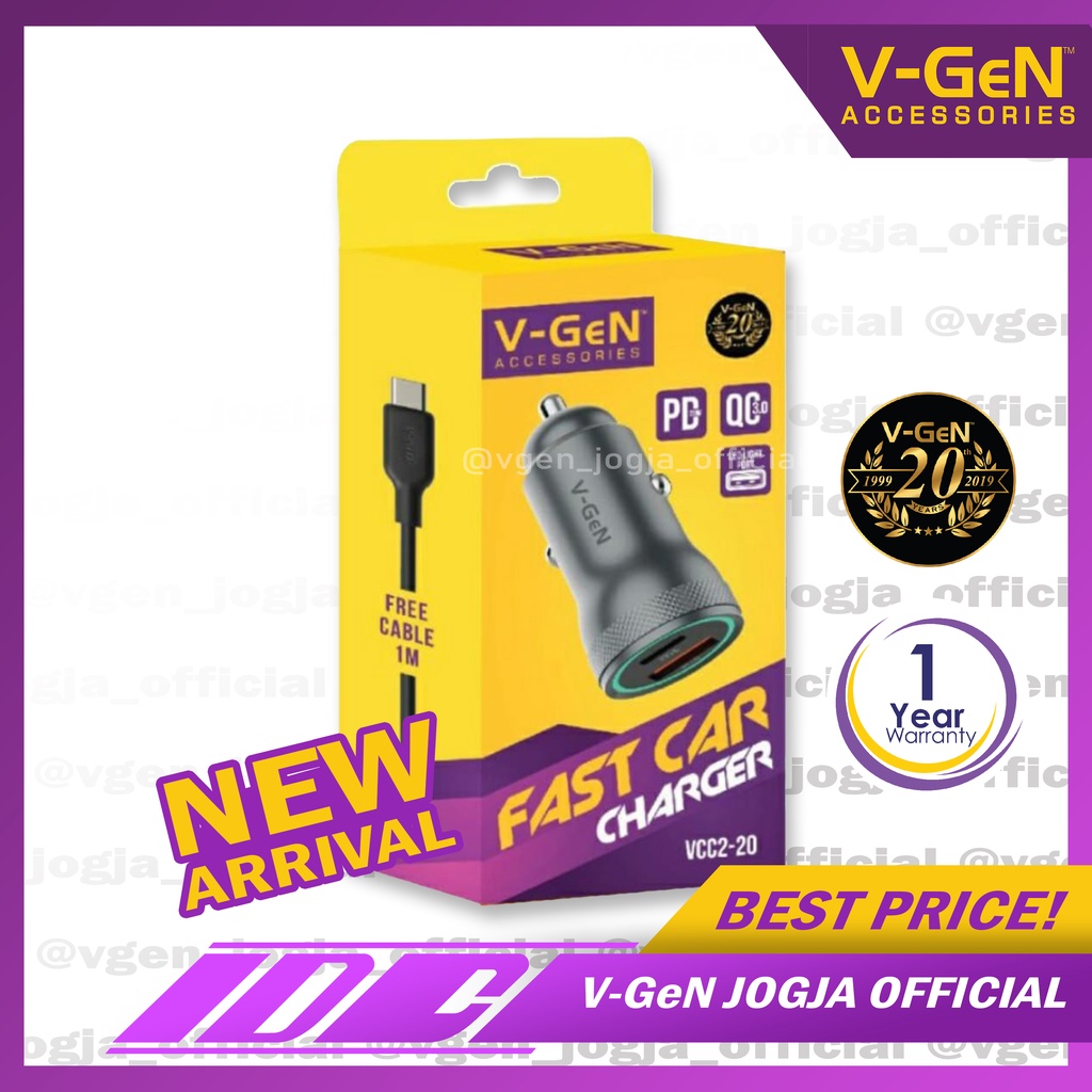 Car Charger V-GeN VCC2-20 QC3.0 PD 20W Dual Port Fast Charging Mobil